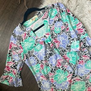 NWOT medium floral ruffle aryeh dress spandex nylon